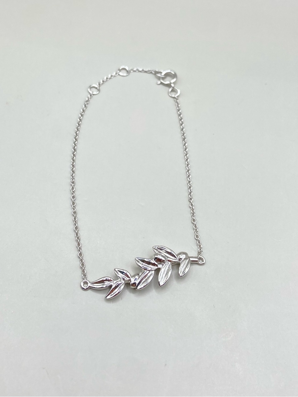 Sterling Silver Olive Leaf Branch Chain Bracelet